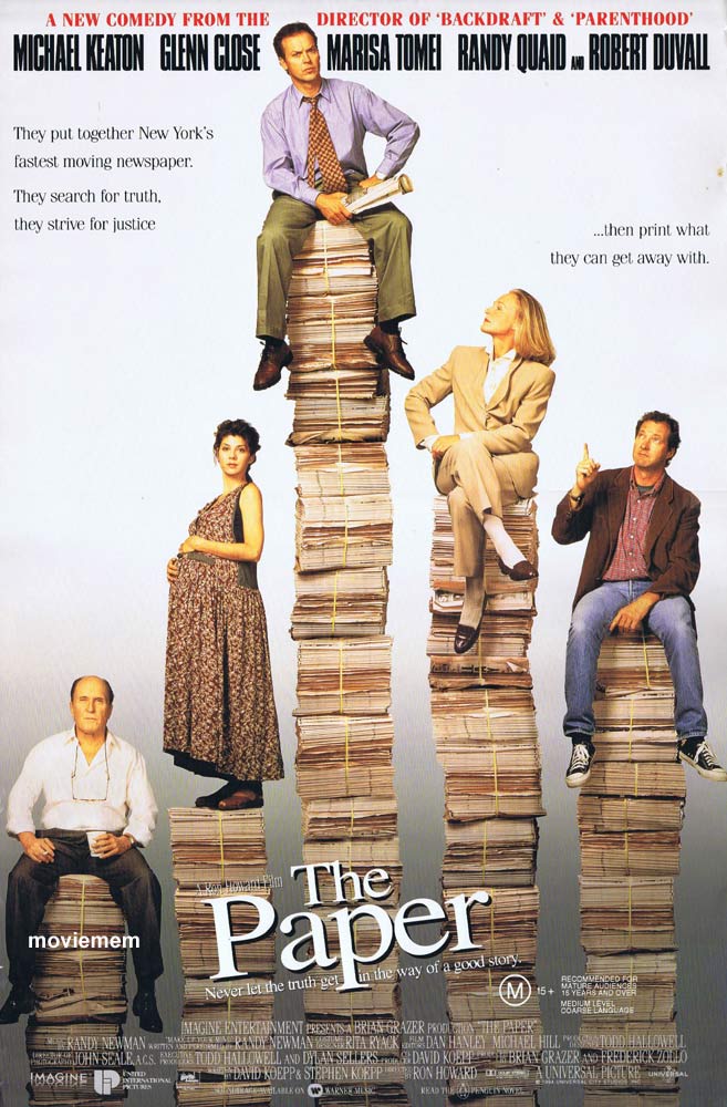 THE PAPER Original Daybill Movie Poster Michael Keaton Glenn Close Marisa Tomei