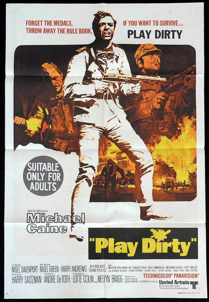 PLAY DIRTY Original One Sheet Movie Poster Michael Caine Nigel Davenport