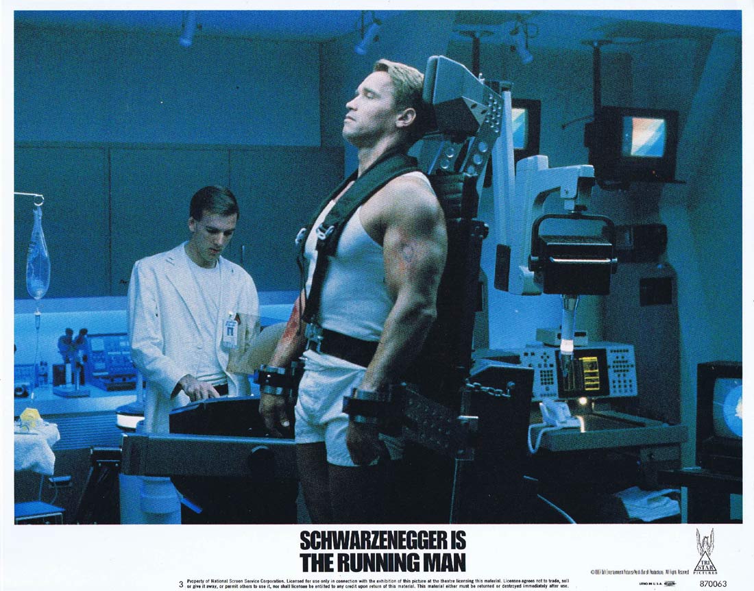 THE RUNNING MAN Lobby Card 3 Arnold Schwarzenegger Moviemem Original
