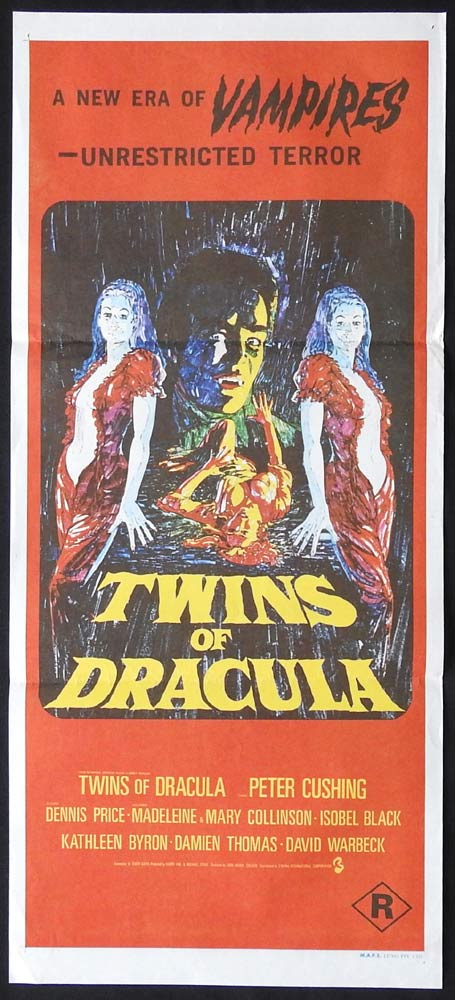 TWINS OF DRACULA Original Daybill Movie Poster HAMMER HORROR Peter Cushing