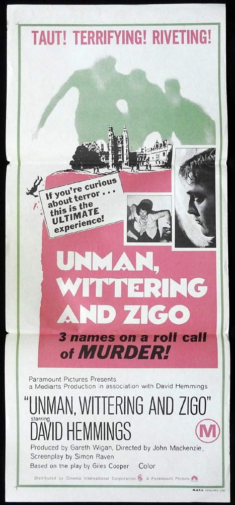 UNMAN WITTERING AND ZIGO Original Daybill Movie poster David Hemmings Douglas Wilmer