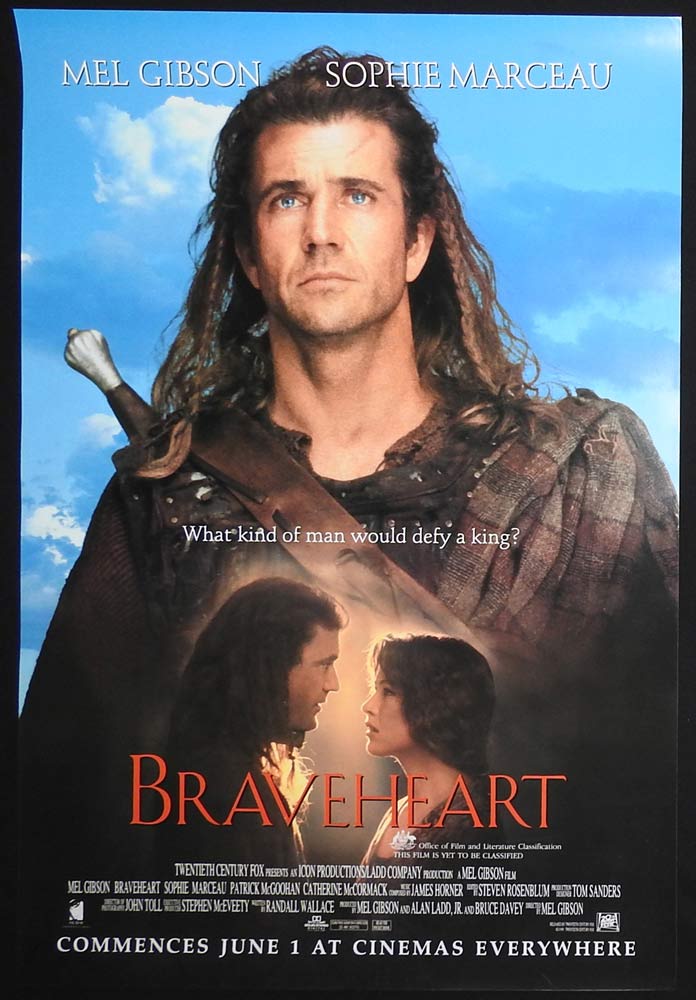 BRAVEHEART Original Rolled One sheet Movie poster Mel Gibson Sophie Marceau