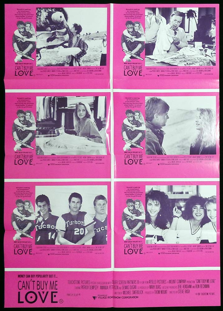 CANT BUY ME LOVE Original Photo sheet Movie poster Patrick Dempsey Amanda Peterson