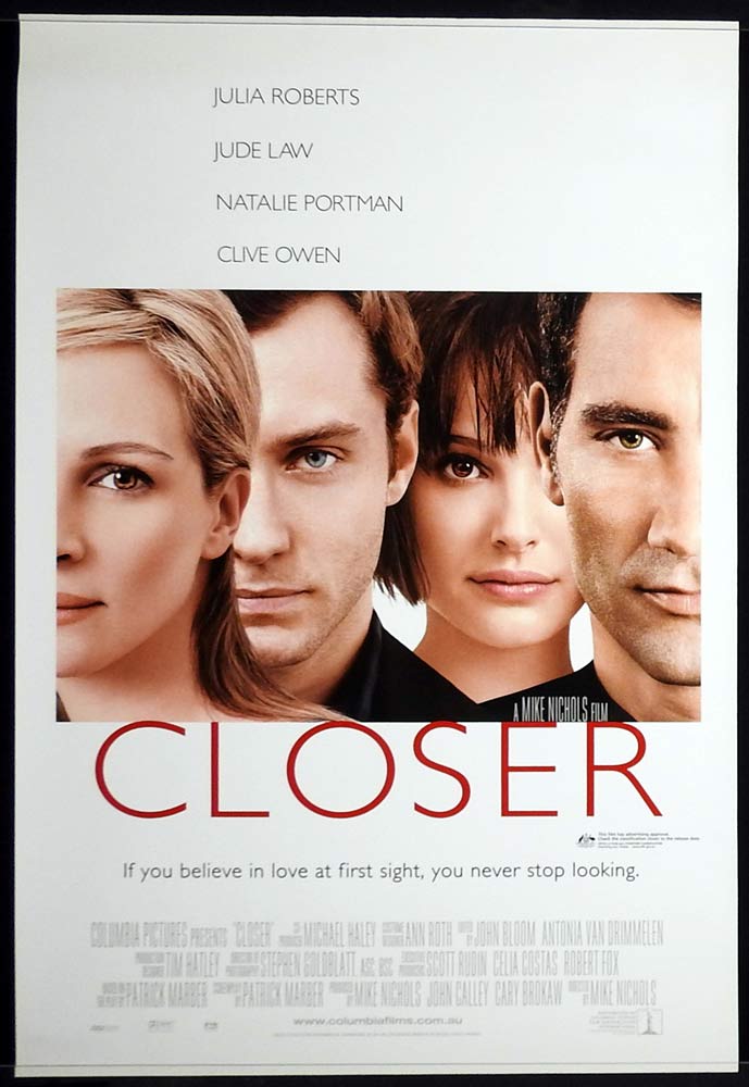 CLOSER Original Rolled One sheet Movie poster Julia Roberts Jude Law Natalie Portman