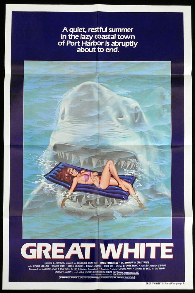 GREAT WHITE Original Rolled One sheet Movie poster James Franciscus Shark Horror