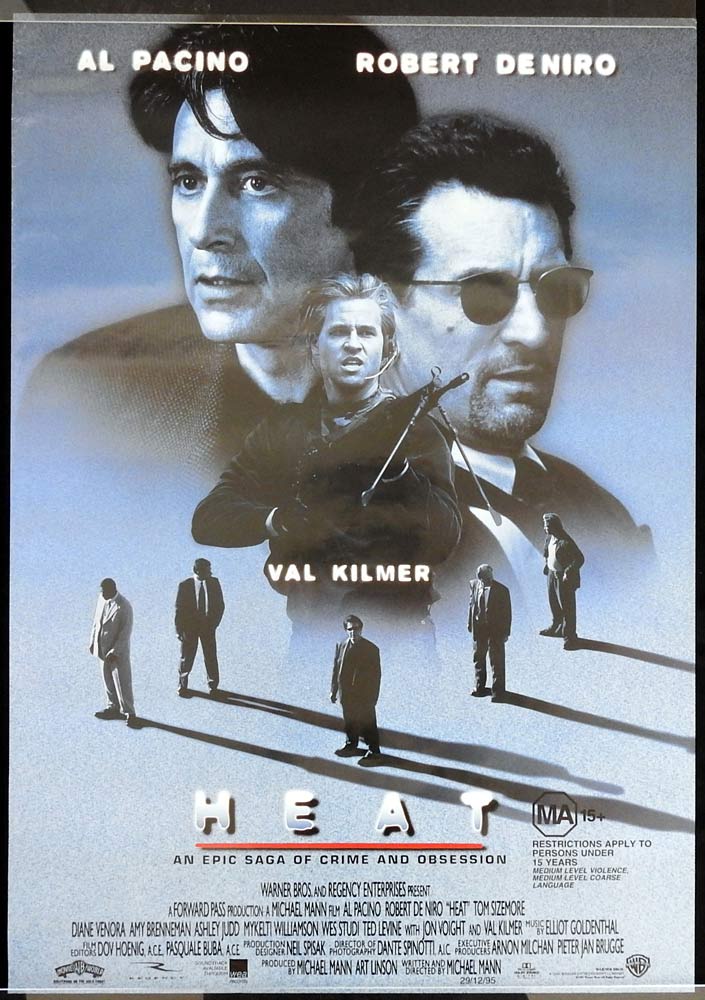 HEAT Original One sheet Movie poster Al Pacino Robert De Niro Val Kilmer