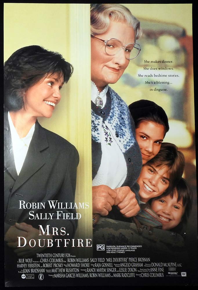 MRS DOUBTFIRE Original One sheet Movie poster Robin Williams Sally Field Pierce Brosnan