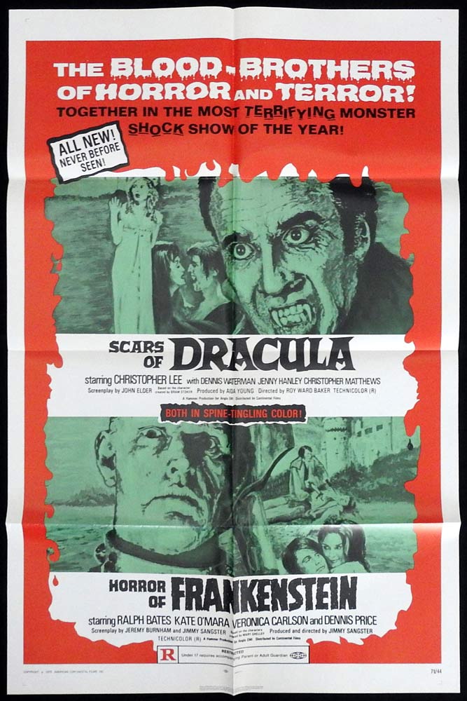 SCARS OF DRACULA and HORROR OF FRANKENSTEIN Original DF US One sheet Movie poster