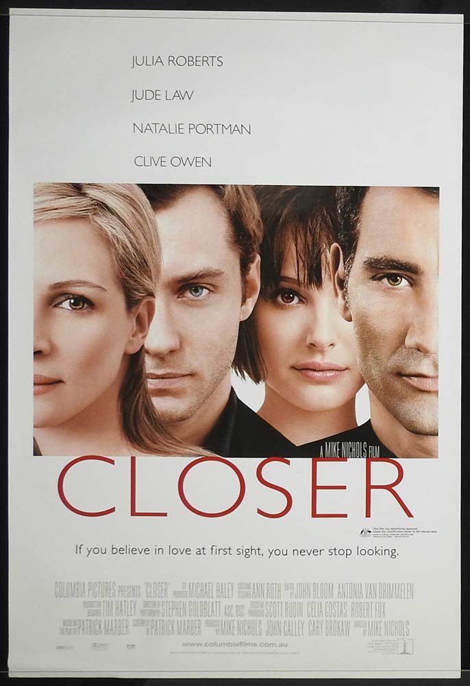 CLOSER Rolled One sheet Movie poster Julia Roberts Jude Law Natalie Portman