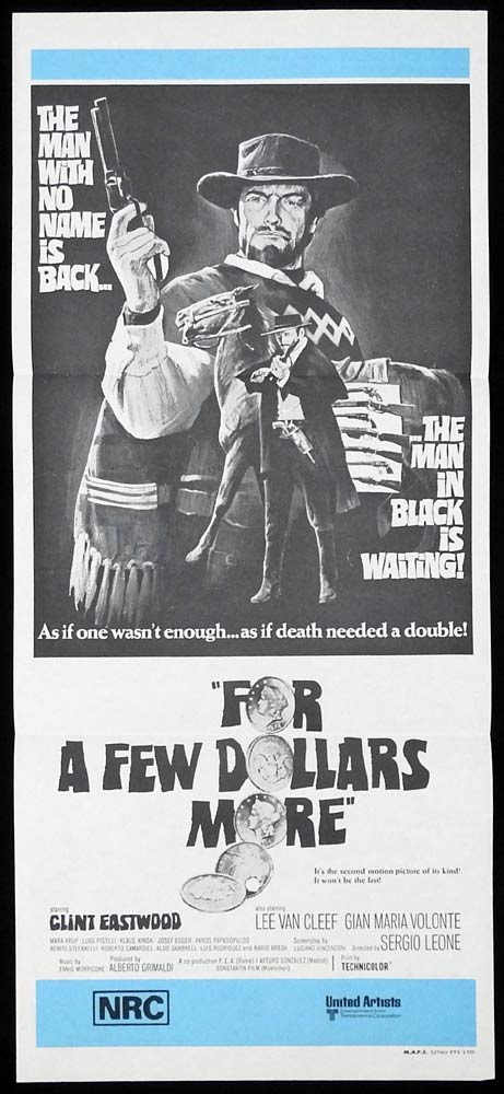 FOR A FEW DOLLARS MORE Original 1970sr Daybill Movie poster Clint Eastwood
