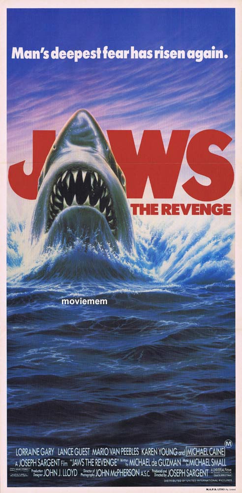 JAWS THE REVENGE Original Daybill Movie poster Lorraine Gary Michael Caine Shark