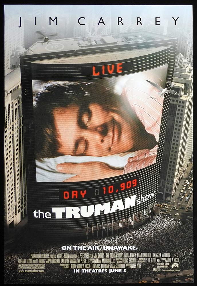 THE TRUMAN SHOW Original DS US One sheet Movie poster Jim Carrey On the Air Unaware