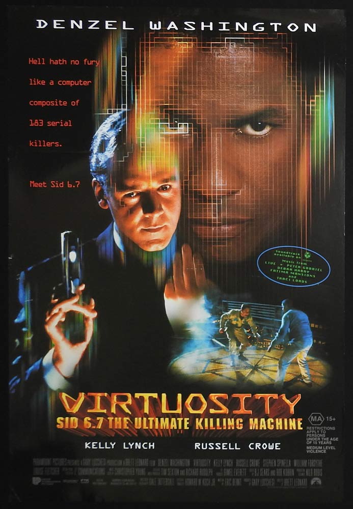 VIRTUOSITY Original One sheet Movie poster Denzel Washington Kelly Lynch