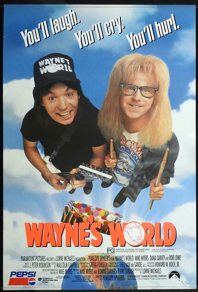 WAYNE’S WORLD Original One sheet Movie poster Mike Myers Tia Carrere Rob Lowe