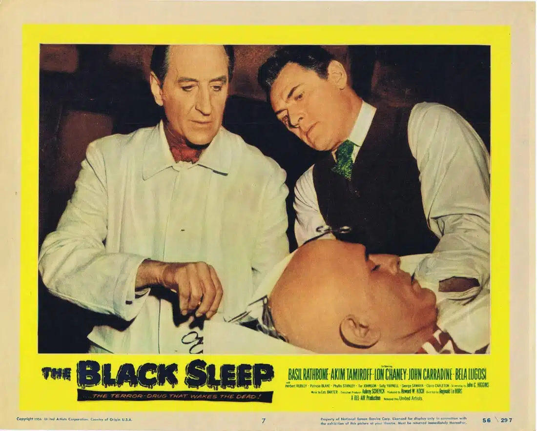 THE BLACK SLEEP Original Lobby card 7 Basil Rathbone Lon Chaney Bela Lugosi