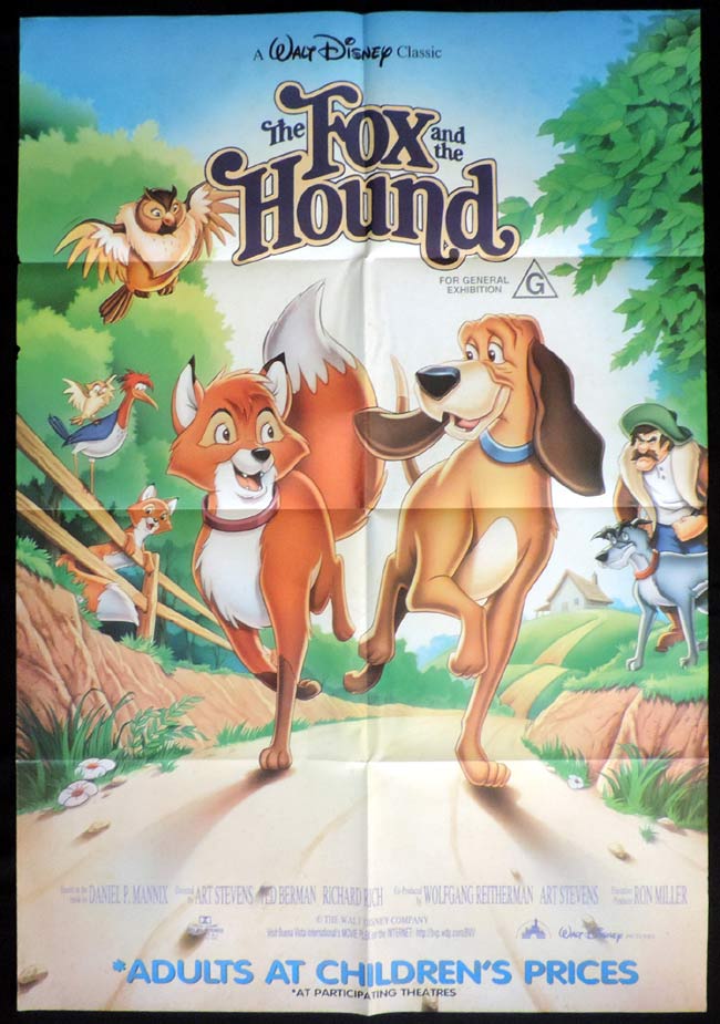 THE FOX AND THE HOUND Original  90sr One sheet Movie poster Disney Kurt Russell