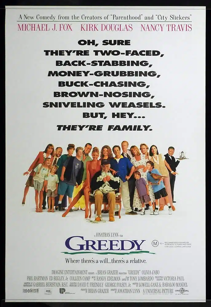 GREEDY Original One sheet Movie poster Michael J. Fox Kirk Douglas