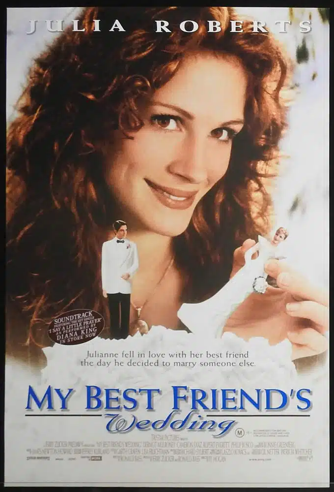 MY BEST FRIENDS WEDDING Original One sheet Movie poster Julia Roberts Dermot Mulroney Cameron Diaz