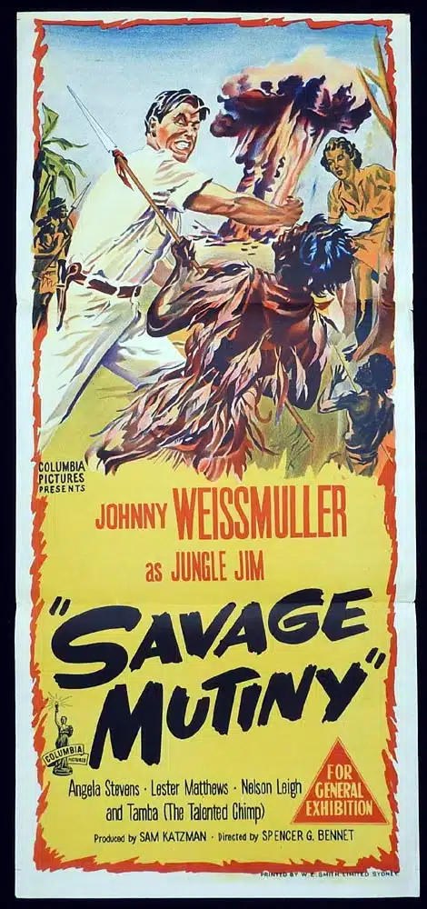 SAVAGE MUTINY Original Daybill Movie Poster Johnny Weissmuller Jungle Jim