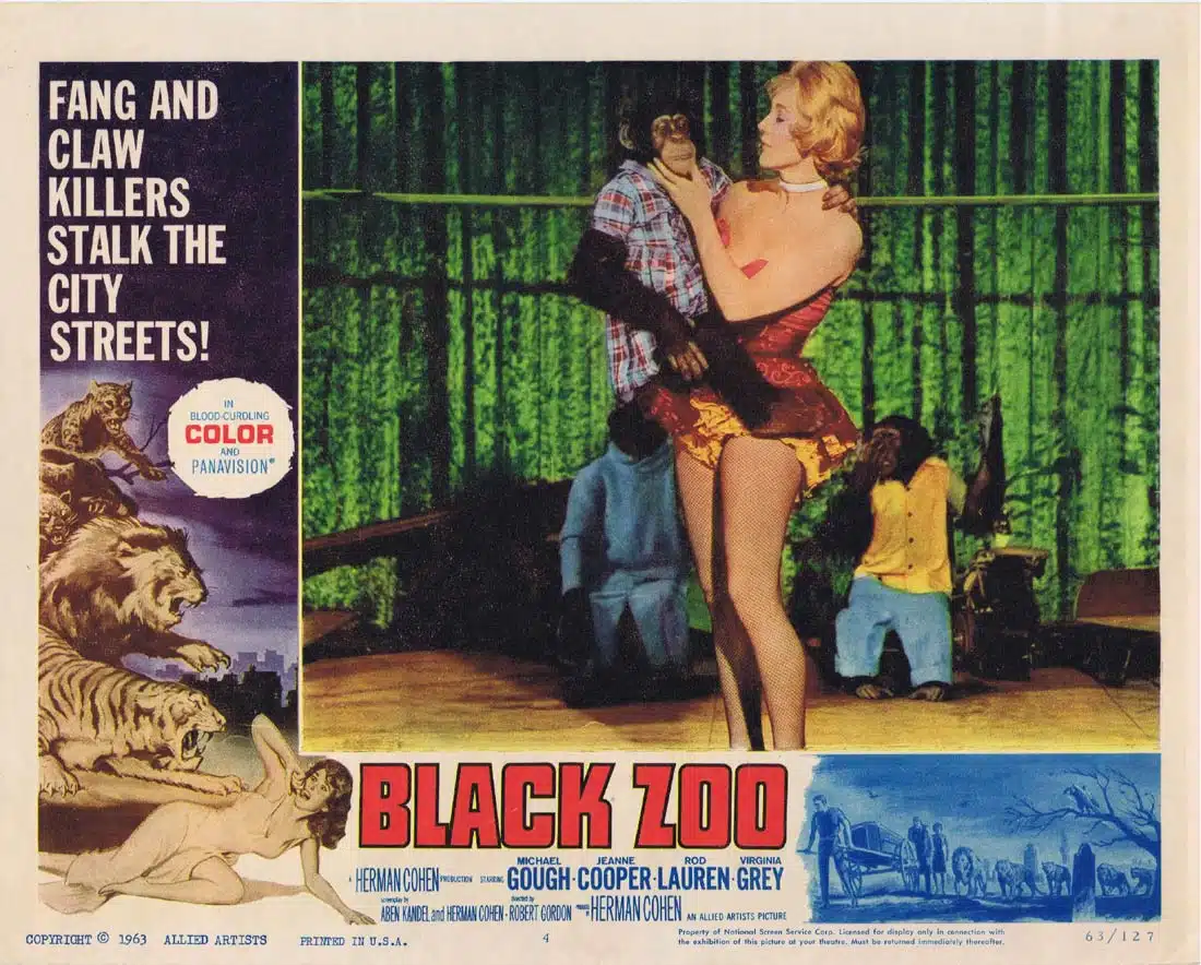 BLACK ZOO Original US Lobby Card 4 Michael Gough Jeanne Cooper Horror