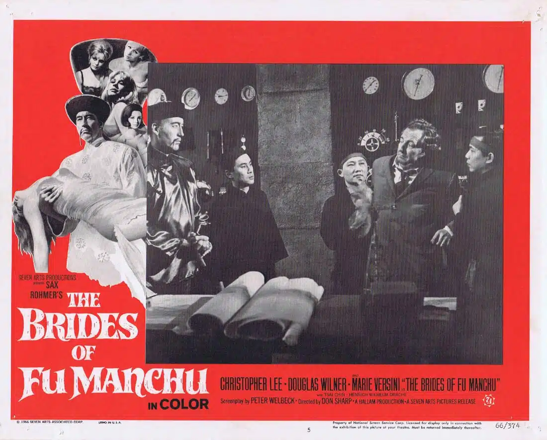 THE BRIDES OF FU MANCHU Original US Lobby Card 5 Christopher Lee Horror