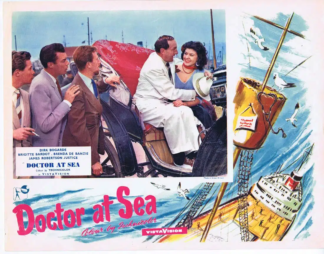 DOCTOR AT SEA Original British Lobby Card Dirk Bogarde Brigitte Bardot