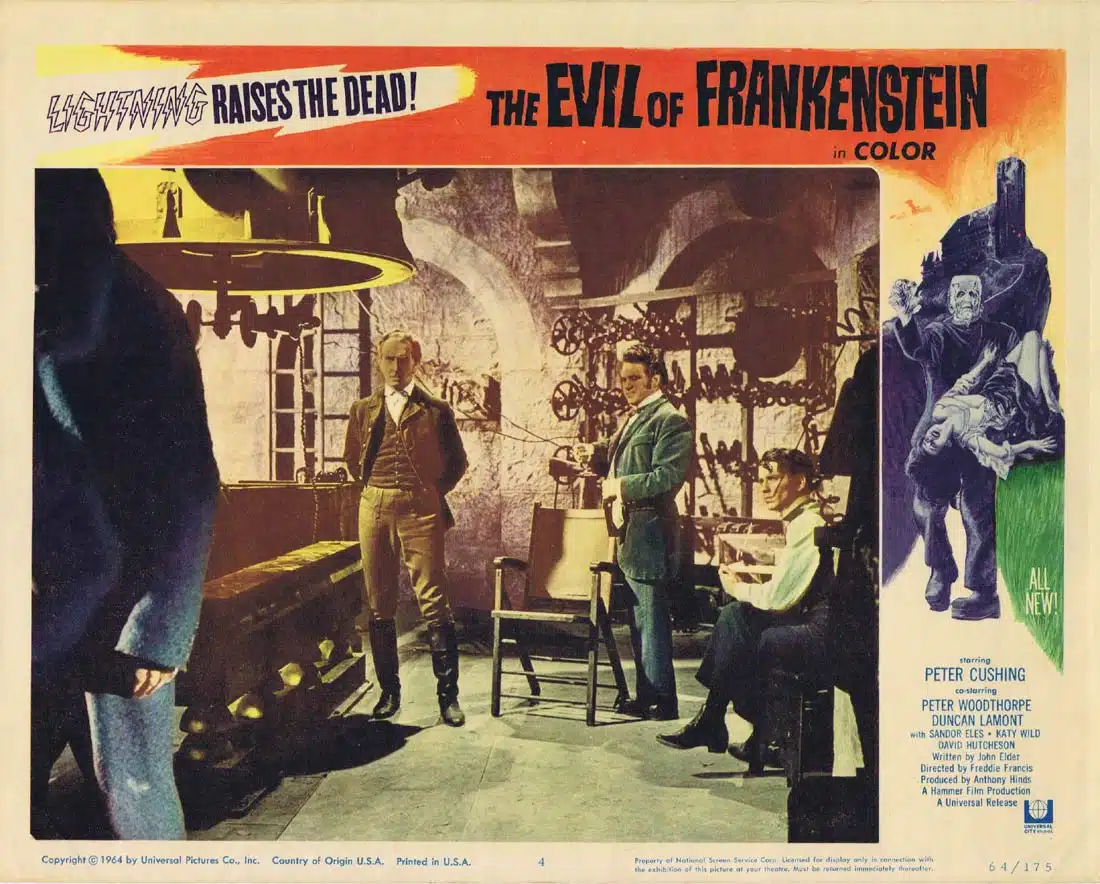 THE EVIL OF FRANKENSTEIN Original Lobby Card 4 Peter Cushing Hammer Horror
