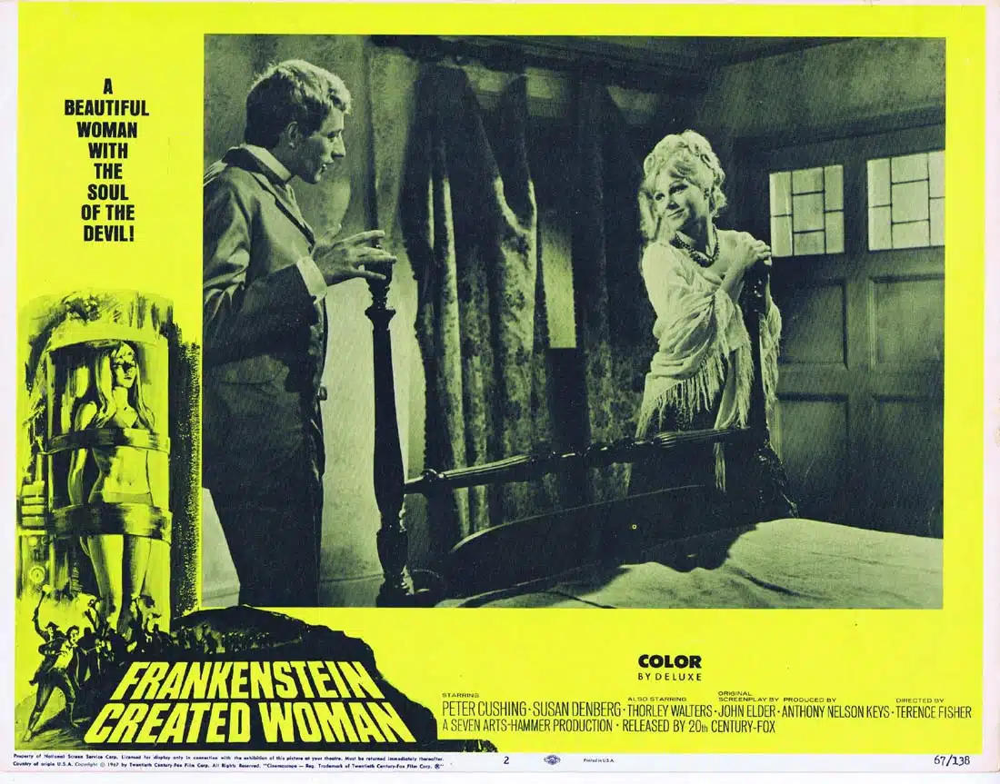 FRANKENSTEIN CREATED WOMAN Original US Lobby Card 2 Peter Cushing Hammer Horror