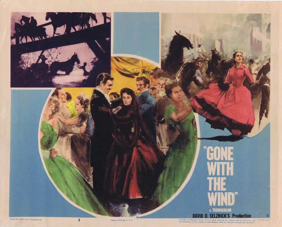GONE WITH THE WIND Original 1954r Lobby Card 3 Clark Gable Vivien Leigh