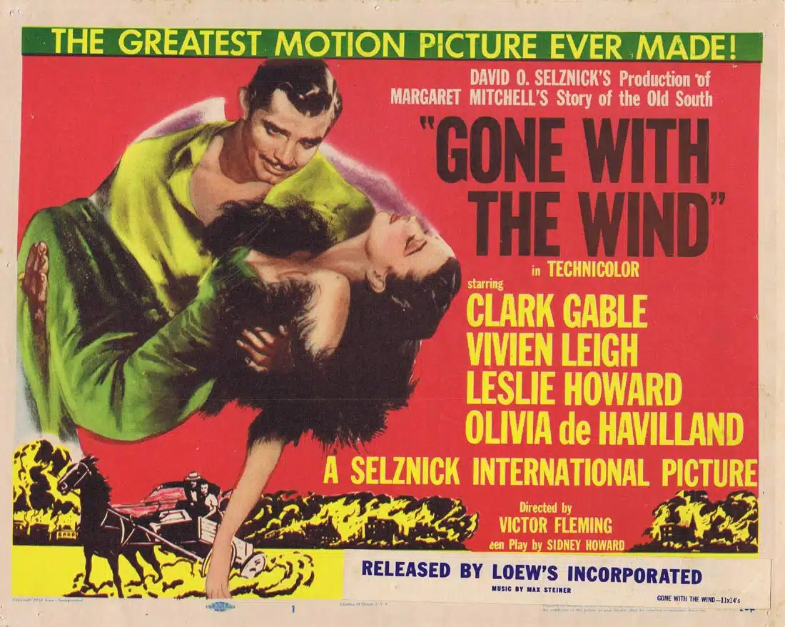 GONE WITH THE WIND Original 1954r Title Lobby Card 3 Clark Gable Vivien Leigh