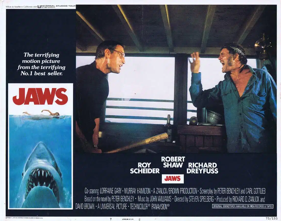 JAWS Original US INT Lobby Card 7 Roy Scheider Richard Dreyfuss Great White Shark