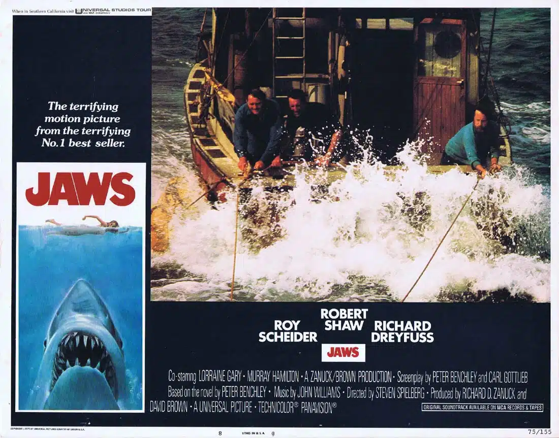 JAWS Original US INT Lobby Card 8 Roy Scheider Richard Dreyfuss Great White Shark