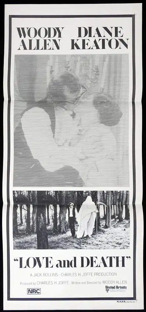 LOVE AND DEATH Original Daybill Movie poster Woody Allen Diane Keaton