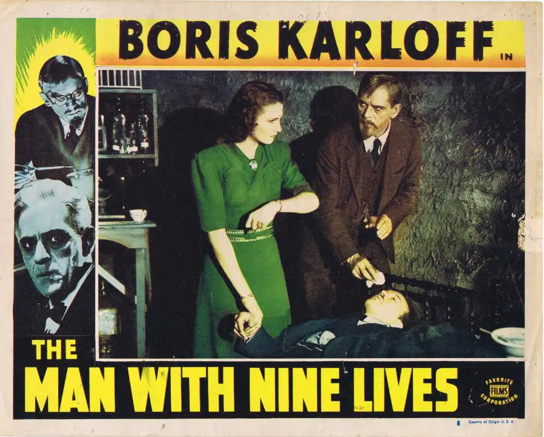 THE MAN WITH NINE LIVES Original 1940s Lobby Card 8 Boris Karloff Horror