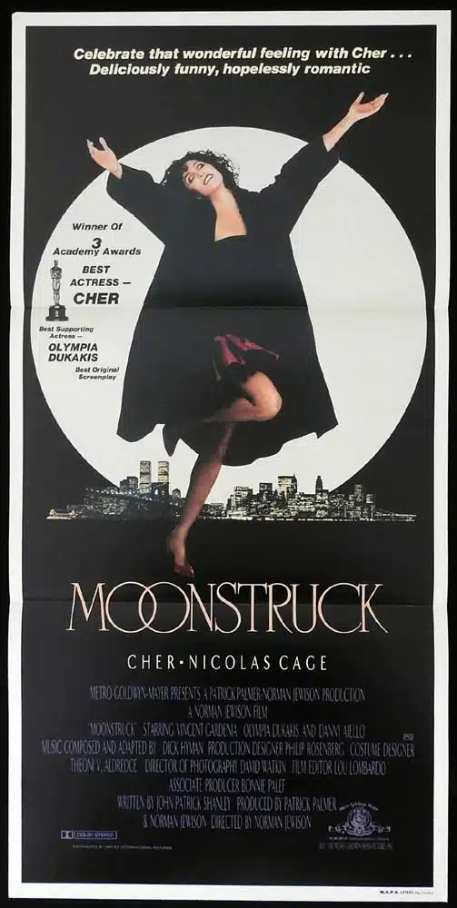 MOONSTRUCK Original Daybill Movie poster CHER Nicolas Cage Awards