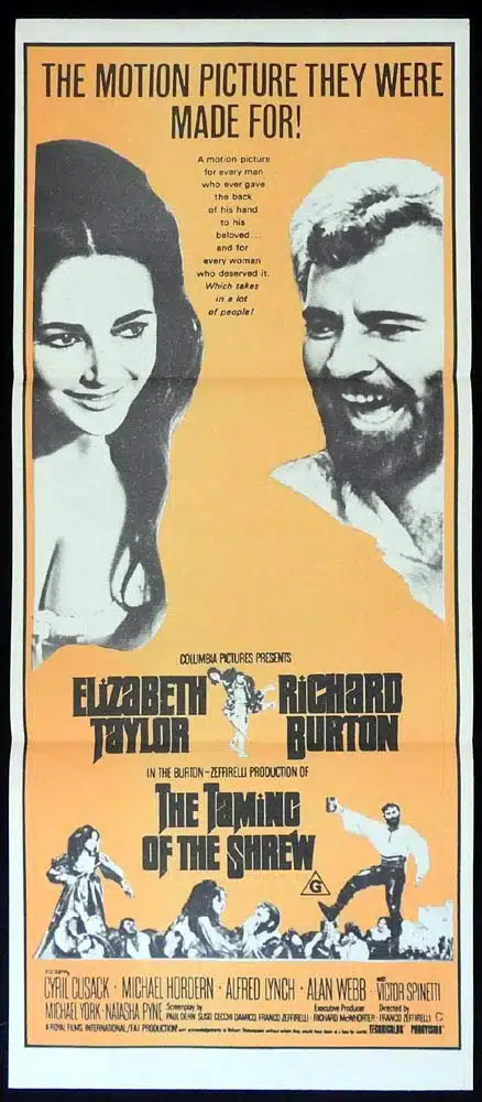 THE TAMING OF THE SHREW Original 1970sr Daybill Movie Poster Elizabeth Taylor Richard Burton
