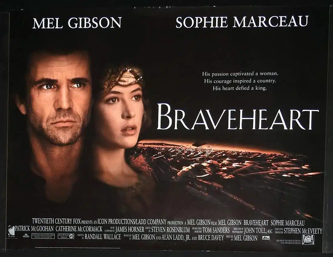 BRAVEHEART Original DS British Quad Movie poster Mel Gibson Sophie Marceau