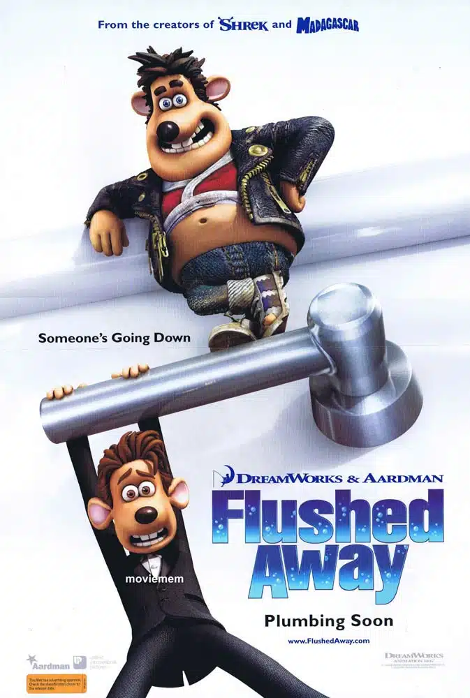 FLUSHED AWAY Original Advance DS Daybill Movie Poster Hugh Jackman Kate Winslet