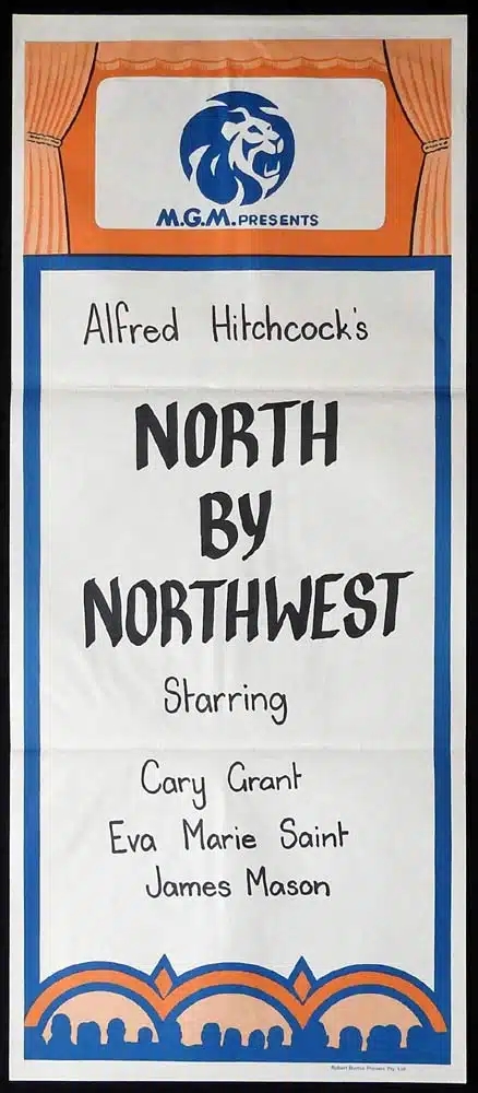 NORTH BY NORTHWEST Original 1960s Stock Daybill Movie poster Cary Grant Alfred Hitchcock