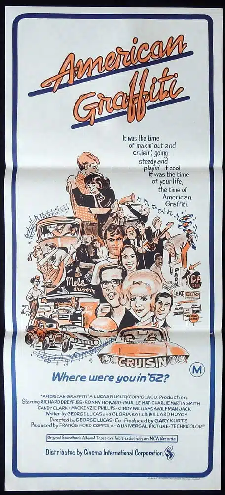 AMERICAN GRAFFITI Original Robert Burton Daybill Movie poster Richard Dreyfuss