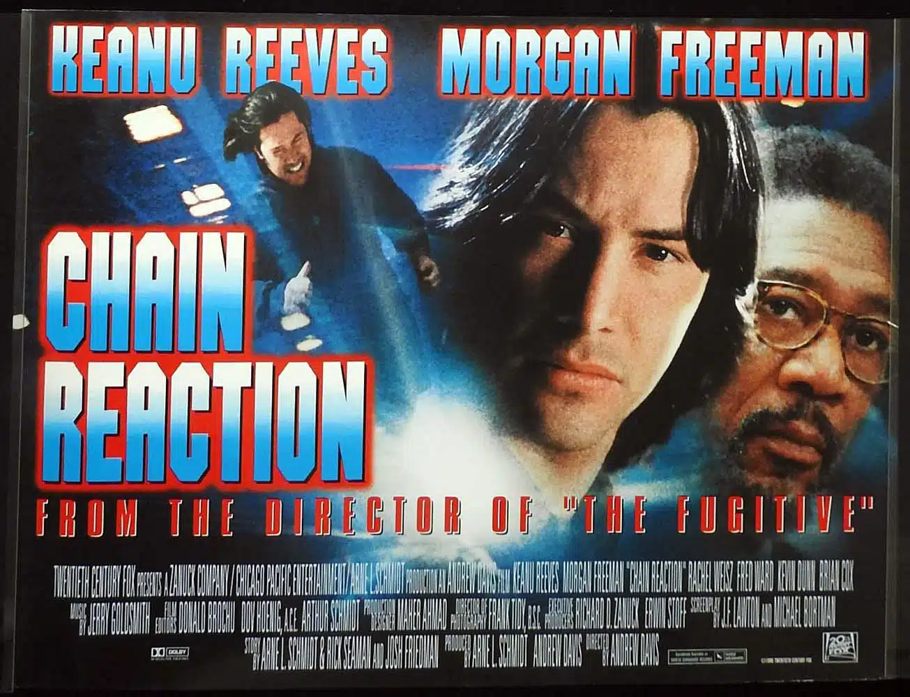 CHAIN REACTION Original DS British Quad Movie Poster Keanu Reeves Morgan Freeman