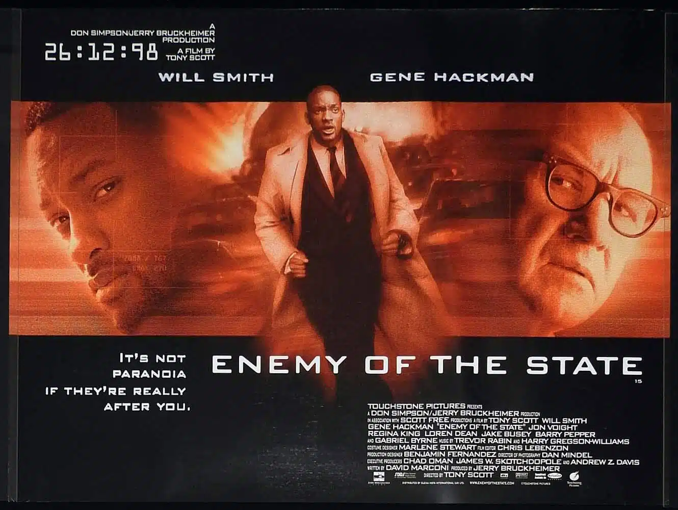 ENEMY OF THE STATE Original DS British Quad Movie Poster Will Smith Gene Hackman