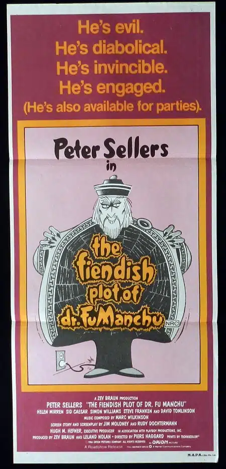 THE FIENDISH PLOT OF FU MANCHU Original Daybill Movie poster Peter Sellers Helen Mirren