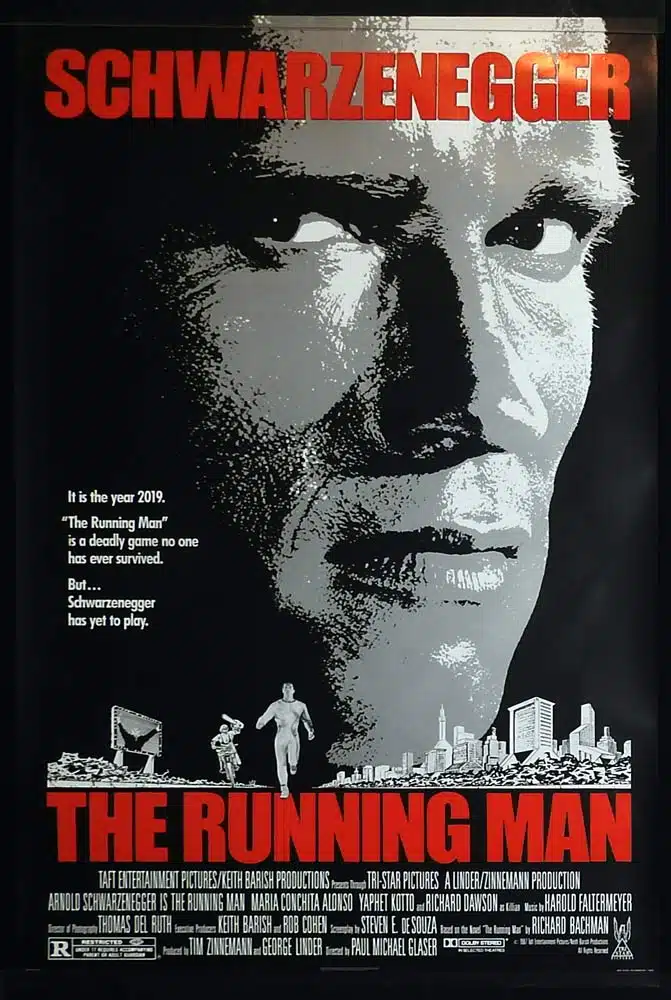 THE RUNNING MAN Original Rolled One Sheet Movie Poster Arnold Schwarzenegger