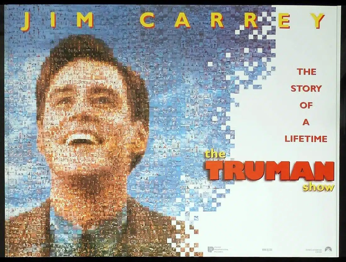 THE TRUMAN SHOW Original ADV DS British Quad Movie Poster Jim Carrey Laura Linney