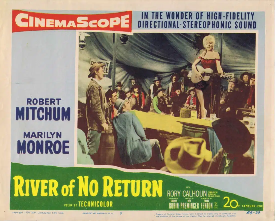RIVER OF NO RETURN Original Lobby Card 3 Marilyn Monroe Robert Mitchum