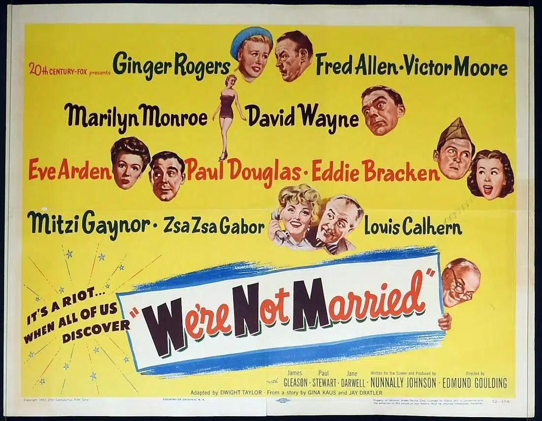 WE’RE NOT MARRIED Original US Half Sheet Movie poster Marilyn Monroe