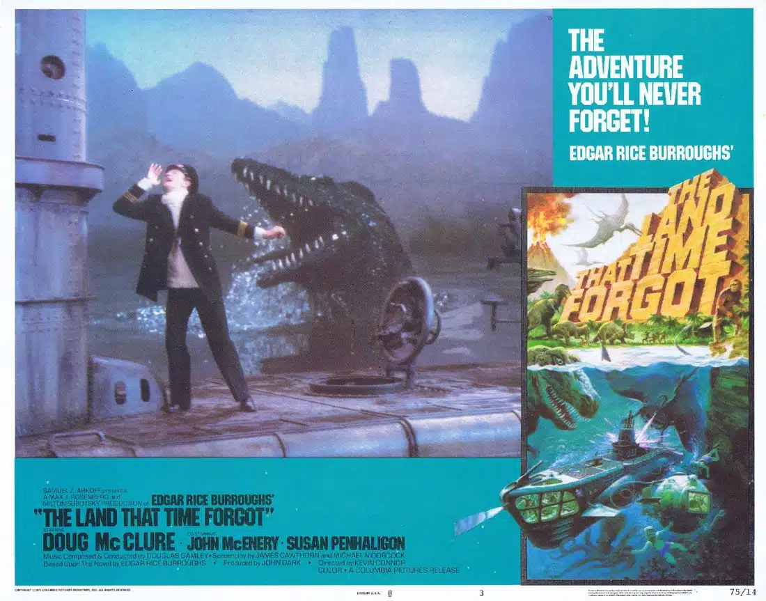 THE PEOPLE THAT TIME FORGOT Original Lobby Card 3 Patrick Wayne Doug McClure Dinosaurs