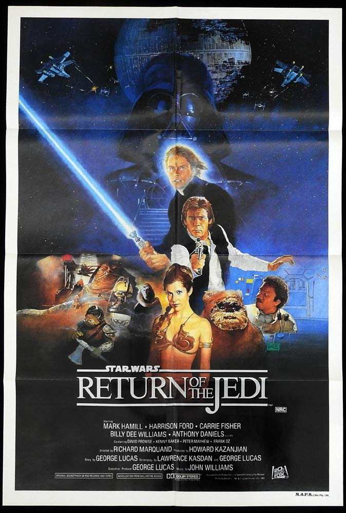 RETURN OF THE JEDI Star Wars Original One sheet Movie poster Cast Style