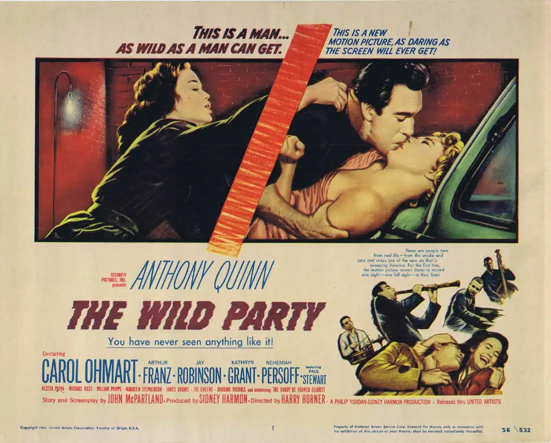THE WILD PARTY Original Title Lobby Card Anthony Quinn Carol Ohmart